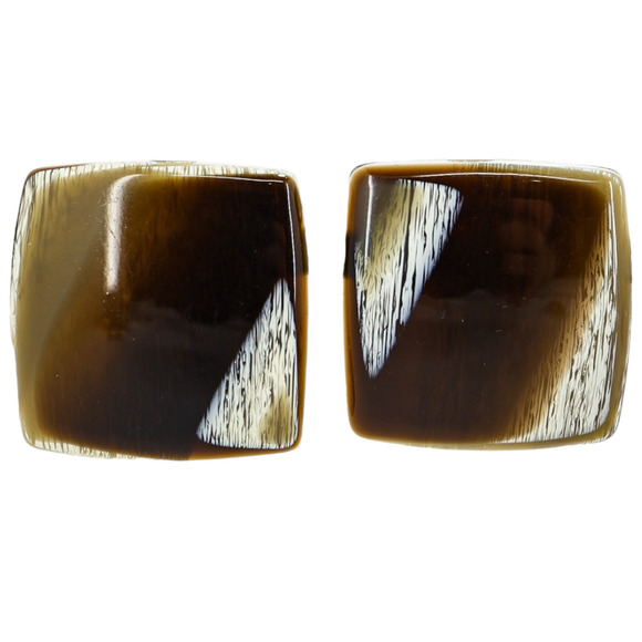 Faux Horn Square Lucite Clip On Earrings High Gloss MCM Style - Picture 1 of 7